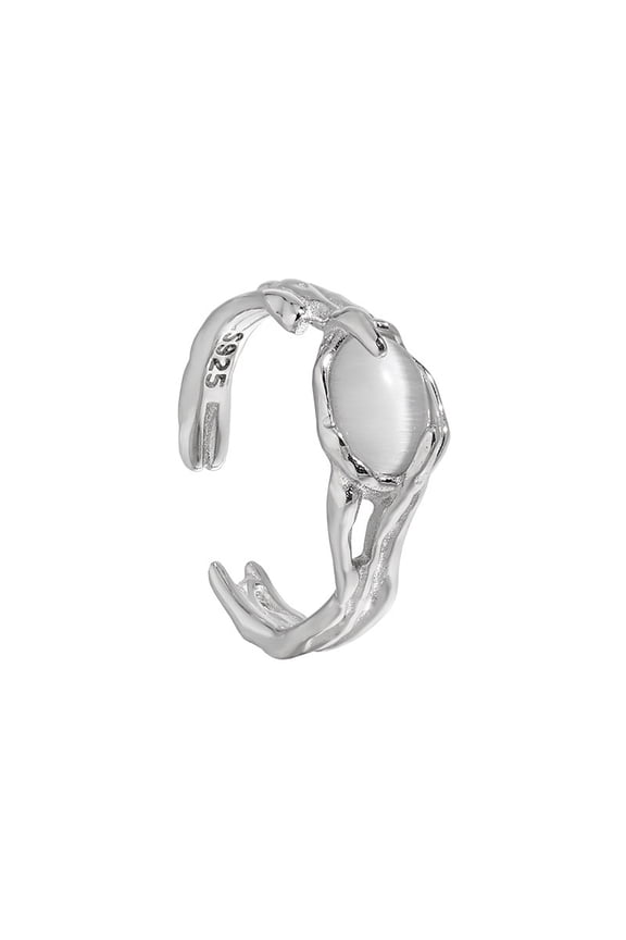 925 Silver Cat Eye Stone Open Ring, Sterling Silver Adjustable Ring