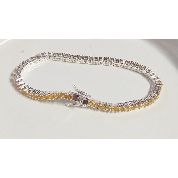 925 Silver Citrine Round Tennis Bracelet 14k gold plated Sterling Silver, Gift For Her, Anniversary Gift, Golden Citrine Bracelet