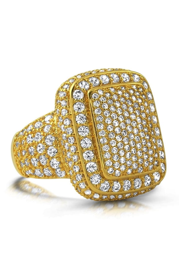 .925 Silver Cocktail Chunky Ice Bling Bling CZ Mens Ring in Gold