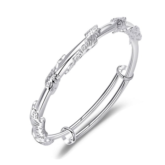 925 Silver Color Flower Bracelet for Women Girl Birthday Gift Retro Adjustable Jewelry