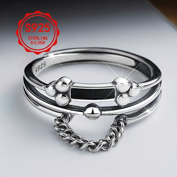 925 Silver Creative Irregular Chain Ring Niche Design Ladies Index Finger Ring Suitable for Daily Travel Wear, the Best Gift for Women,【silvery】