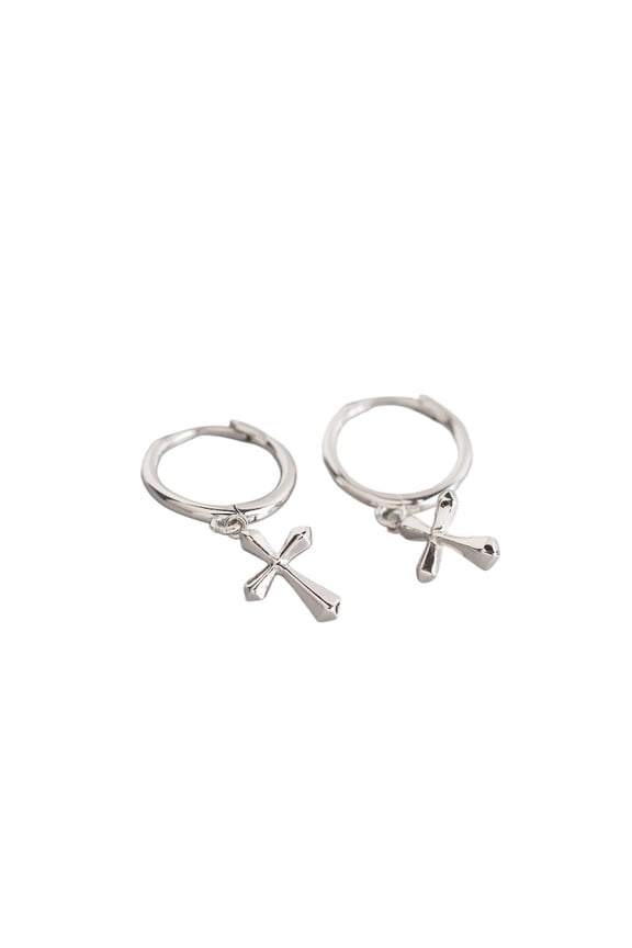 925 Silver Cross Hoop Earrings, Sterling Silver Small Polished Ear Hoops