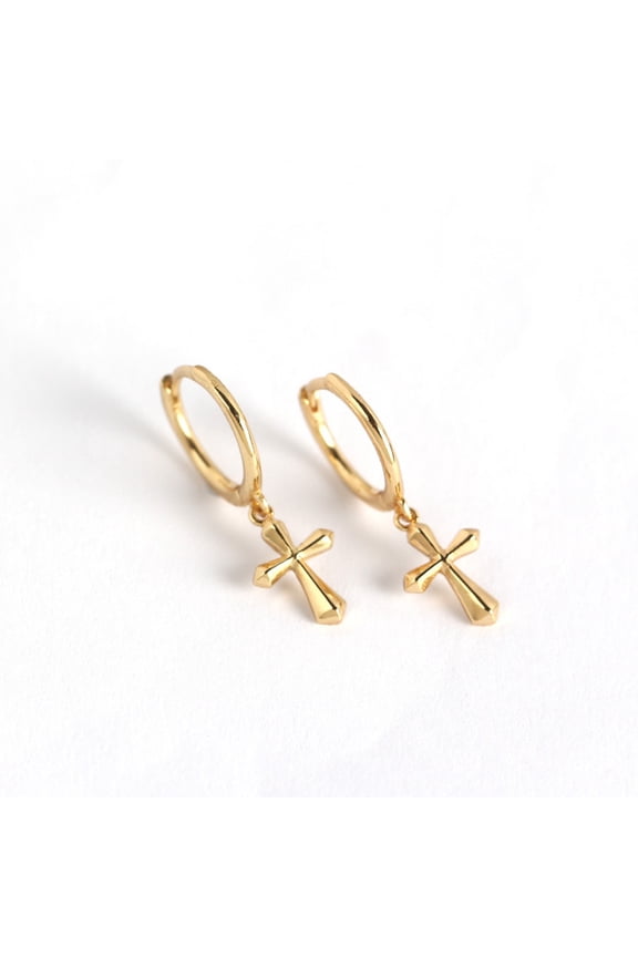 925 Silver Cross Hoop Earrings, Sterling Silver Small Polished Ear Hoops