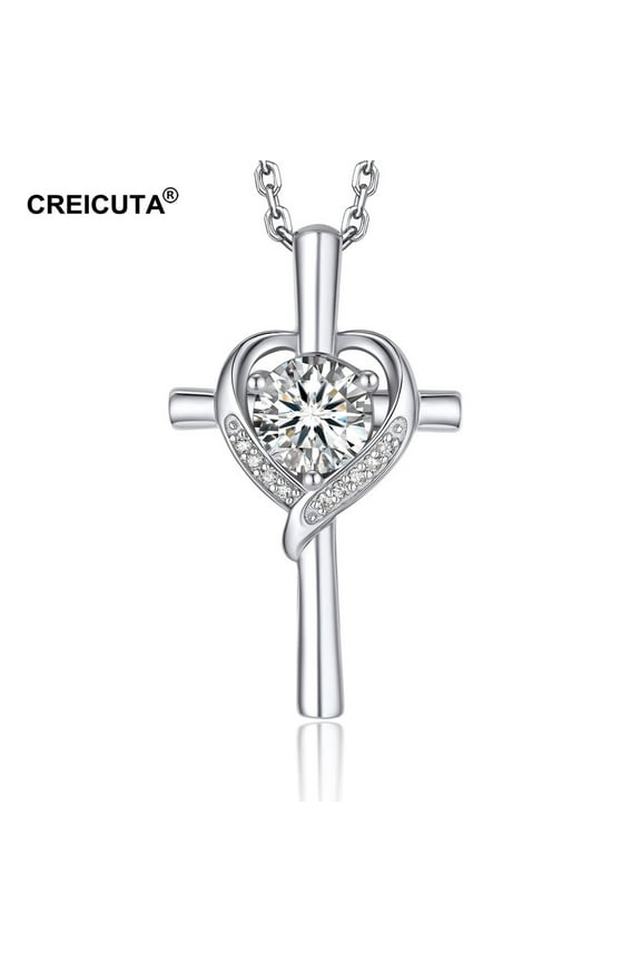 925 Silver Cross Necklace, Christian Gifts for Women, 1 Carat Moissanite Cross Pendant Necklace