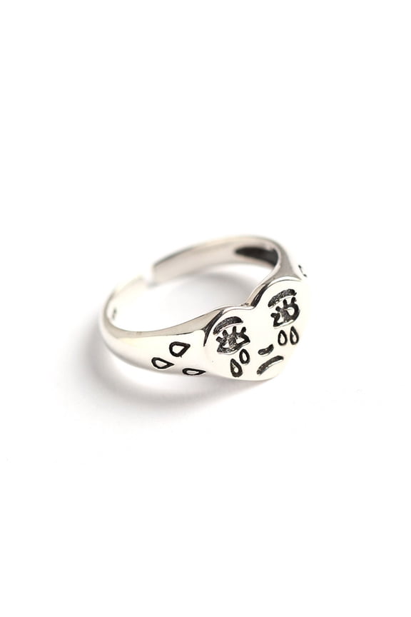 925 Silver Crying Heart Open Ring, Sterling Silver Adjustable Ring