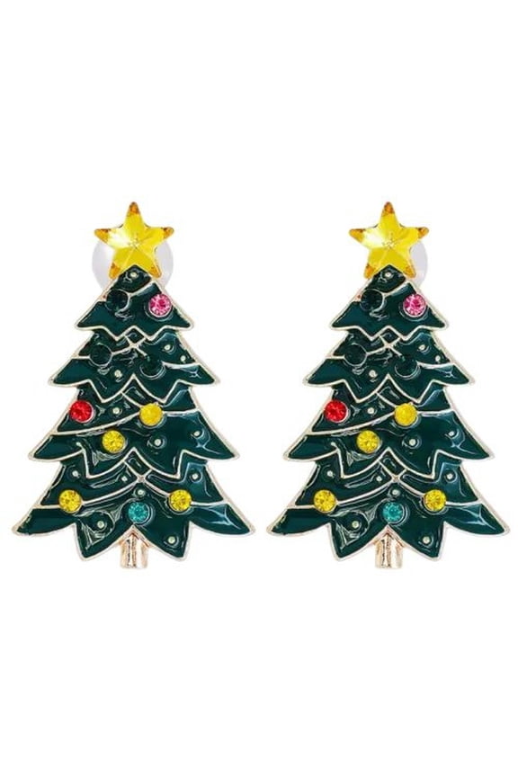 925 Silver Crystal Christmas Tree Earrings Stud Dangle Women Xmas Party Jewelry-15-4.8*3cm