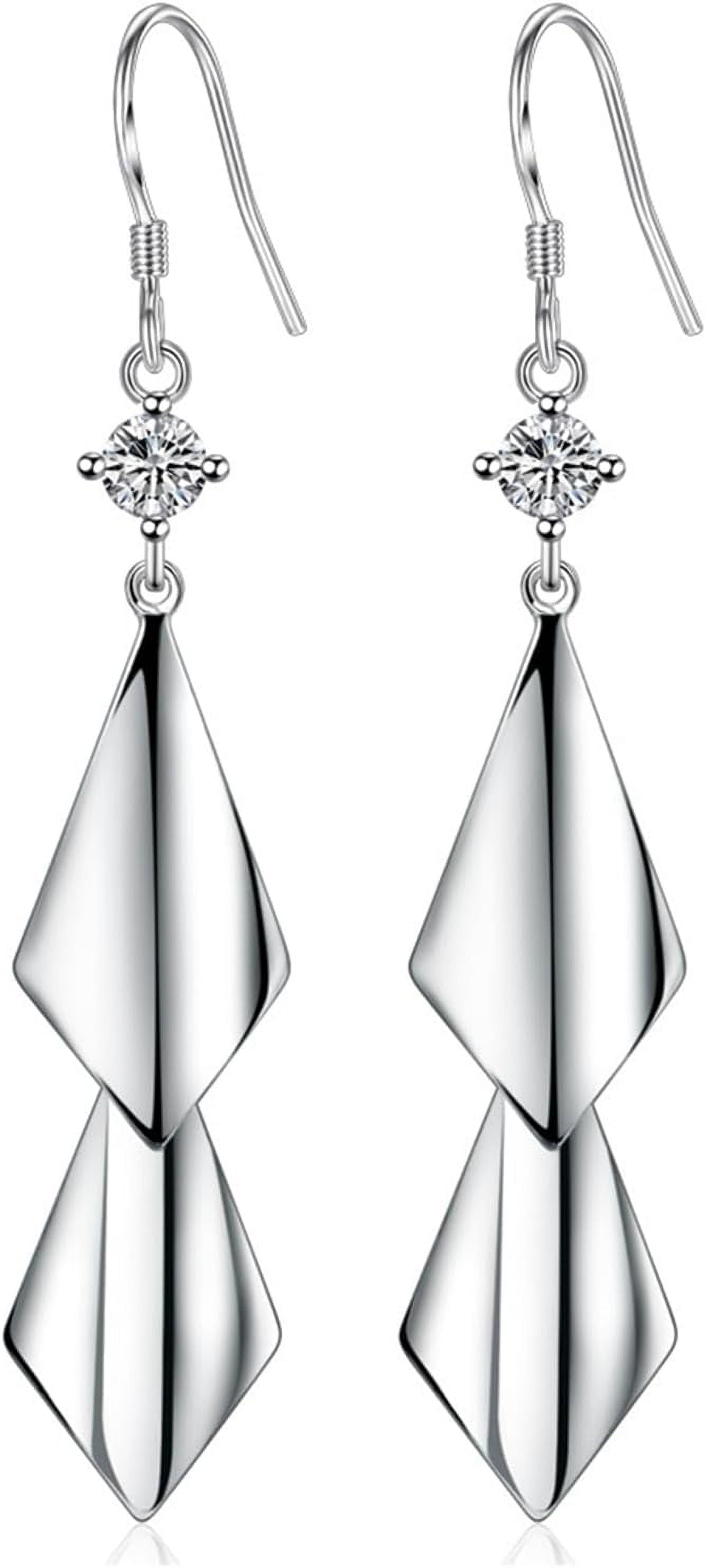 CZ Halo Dangle Drop Earrings in 925 Sterling Silver | Hook Dangle Earrings | Sparkly Bridal Jewellery | Elegant Silver Drops | Gift for Her - UK