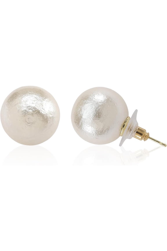 925 Silver Elegant Cotton Pearl Stud Earrings for Women Big Size 12mm/16mm/20mm Lightweight Comfortable Earrings for Weddings Party Jewelry Gifts for Bridesmaid Wife[o099]