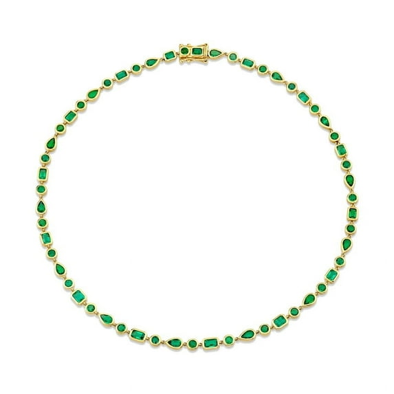 925 Silver Emerald bezel set tennis necklace gold Plated,Natural emerald Cut, pear with round tennis necklace ,Lab emerald tennis necklace gold Plated