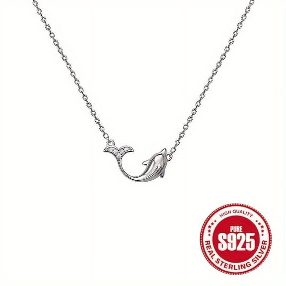 925 Silver Fashionable Cute Temperament Simple and Versatile Dolphin Necklace, the Best Gift,Silvery