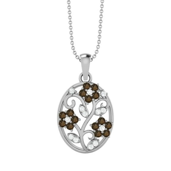 925 Sterling Silver Filigree Floral Natural Round Smoky Quartz Women Valentines Day Gifts Necklace