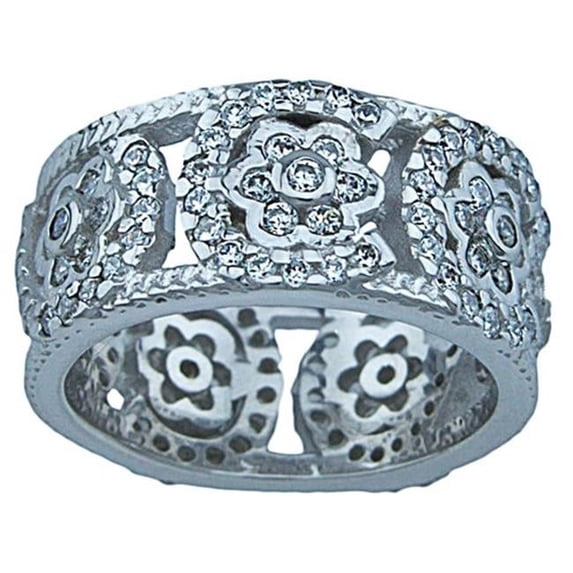 925 Silver Flower Band Ring - Size 5