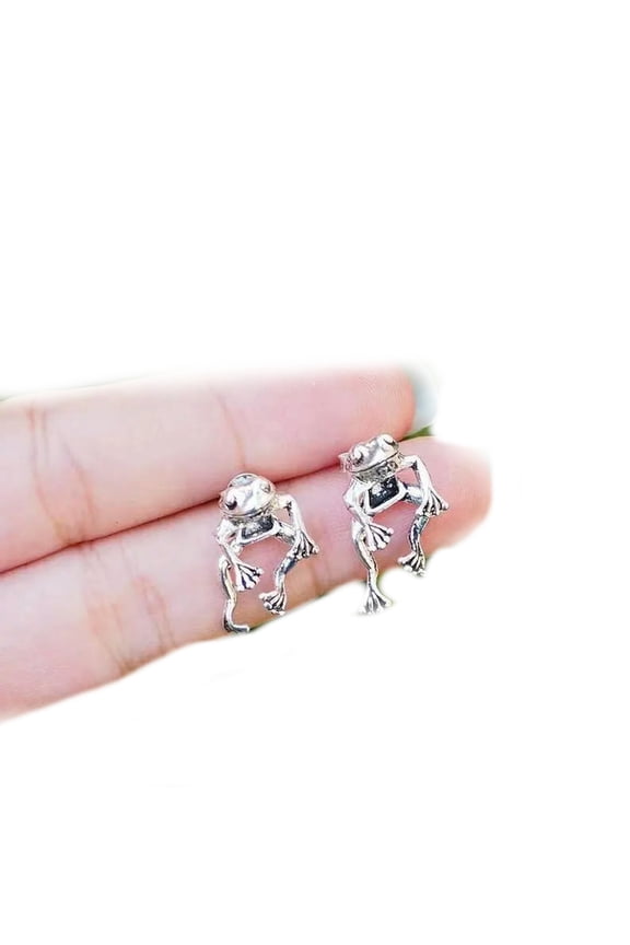 925 Silver Frog Animal Earrings Stud Dangle Wedding Jewelry Women Party Gift-default