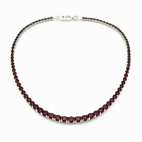925 Silver Garnet Tennis Necklace for Woman , January Birthstone Jewelry , Layered Choker Necklace , Red Stone Necklace, Dainty Gift for Her