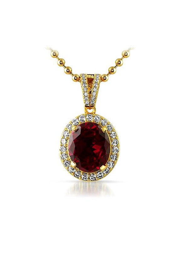 .925 Silver Gold Oval Red Lab Ruby Gem Pendant