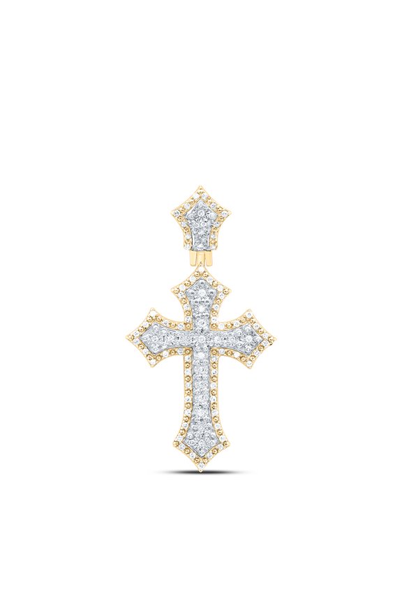 925 Silver Gold Plated Genuine Diamond Unisex Halo Pointed Cross Pendant 1/4 CT