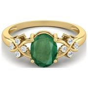 MOONEYE 925 Sterling Silver Gold Vermeil 8X6 mm Oval Shape Emerald Women Valentines Day Gift Ring