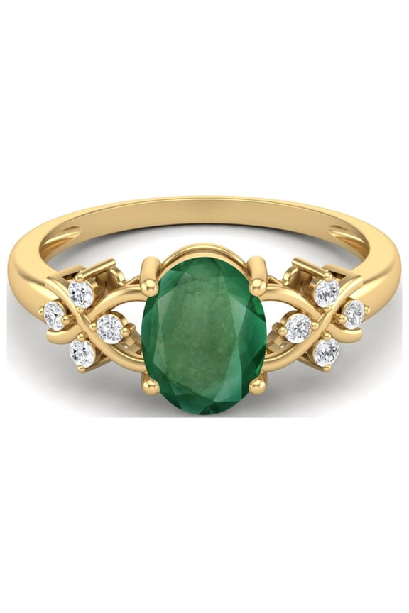 925 Sterling Silver Gold Vermeil 8X6 mm Oval Shape Emerald Women Valentines Day Gift Ring