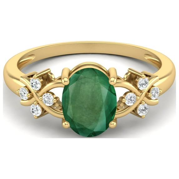 925 Silver Gold Vermeil 8X6 MM Oval Shape Emerald Zambia Women Valentines Day Gifts Ring