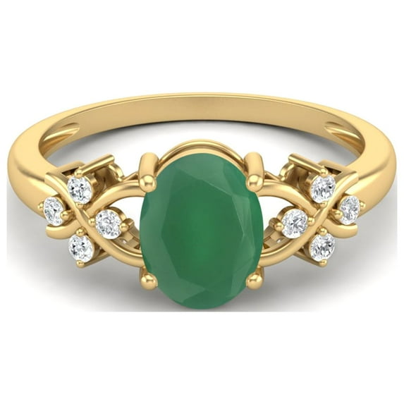 925 Silver Gold Vermeil 8X6 MM Oval Shape Green Onyx Women Mother's Day Gift Ring