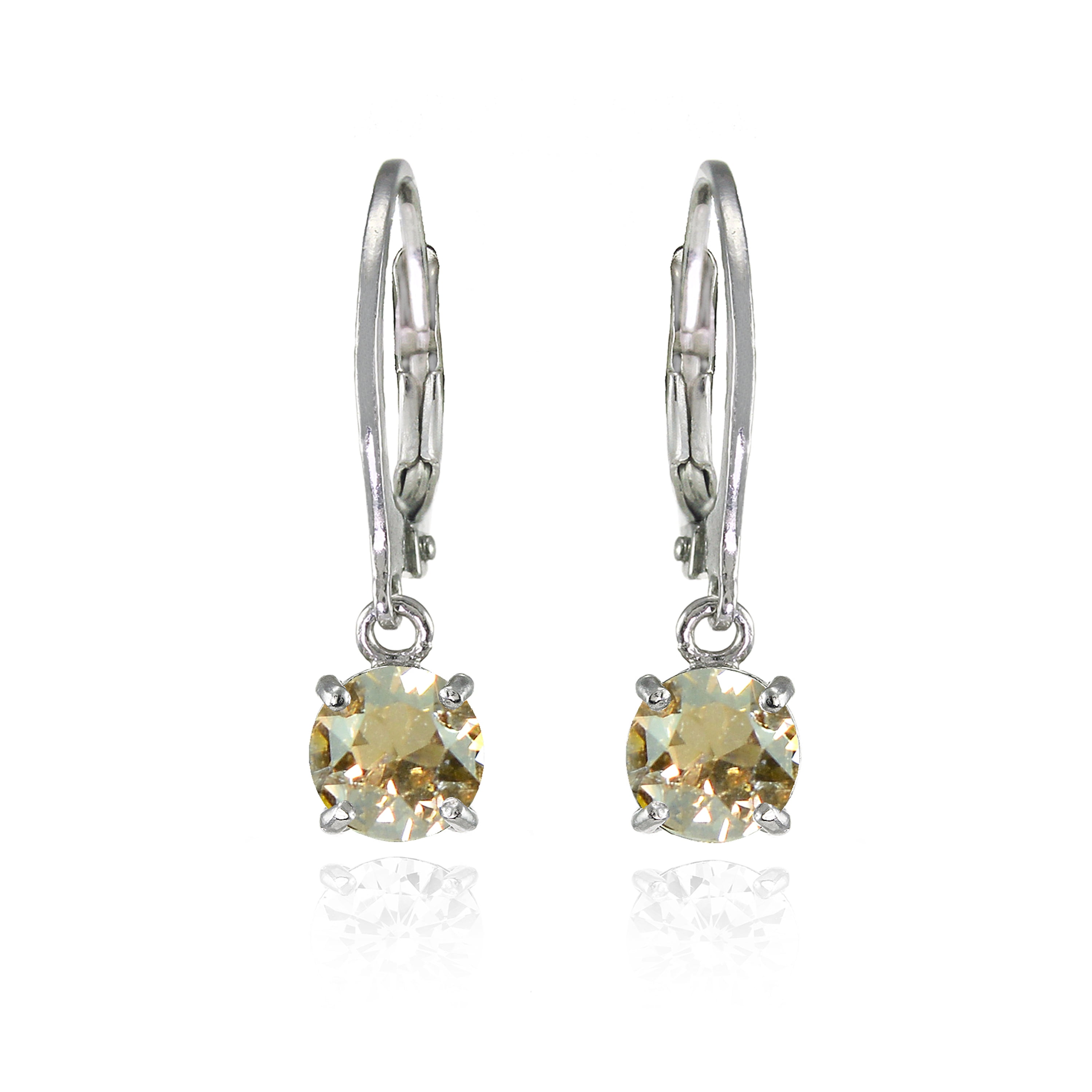 925 Silver Golden Shadow 6mm Round Dangle Earrings Made w/ Swarovski Crystals