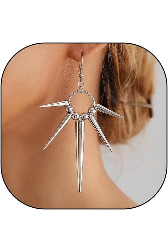 925 Silver Gothic Spike Dangle Drop Earrings, Punk Rock Flame Party Costume Accessories, Barbed Thorn Outfits Dangling Jewelry Gifts for Women