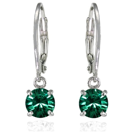 925 Silver Green 6mm Round Dangle Earrings Made w/ Swarovski Crystals