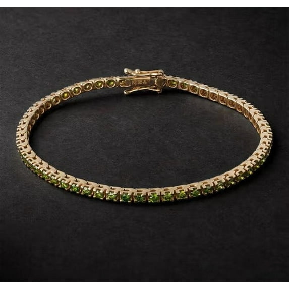 925 Silver Green diamonds tennis bracelet,14k gold plated , delicate bridal bracelet, thin diamond bracelet for women, gift for her