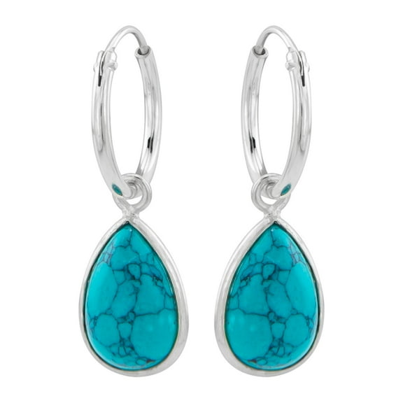 925 Silver Hoop Earrings with Turquoise Charms