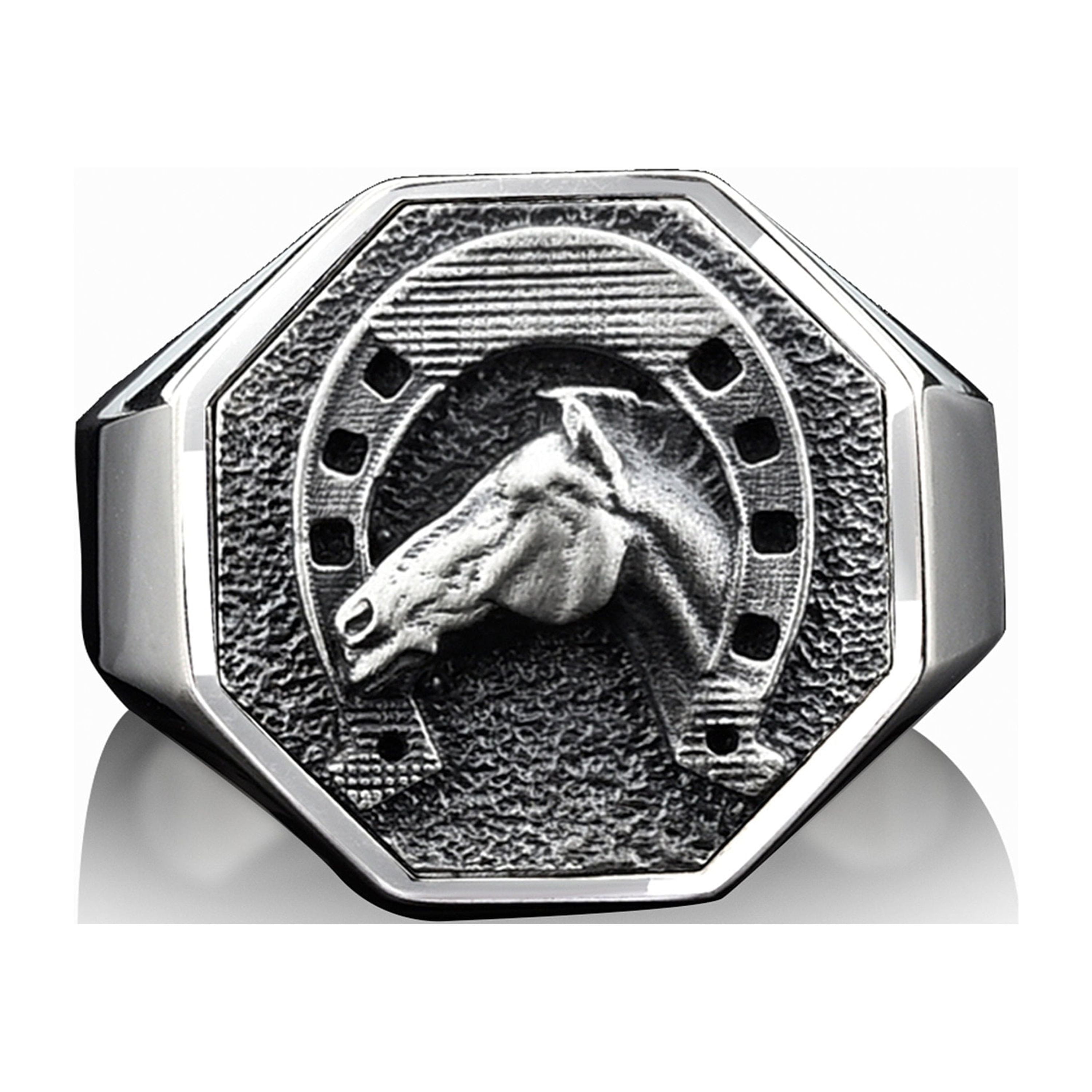 925 Silver Horse Signet Mens Ring, Handmade Horseshoe Man Ring ...
