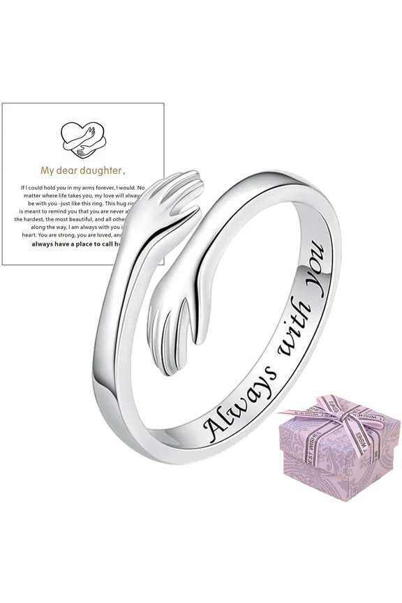 925 Silver Hug Ring for Daughter,Always Keep Me in Your Heart Adjustable Hug Ring,To My Daughter - Hug Ring, Mother Daughter Rings for Women Gift for Her Birthday Graduation (A)