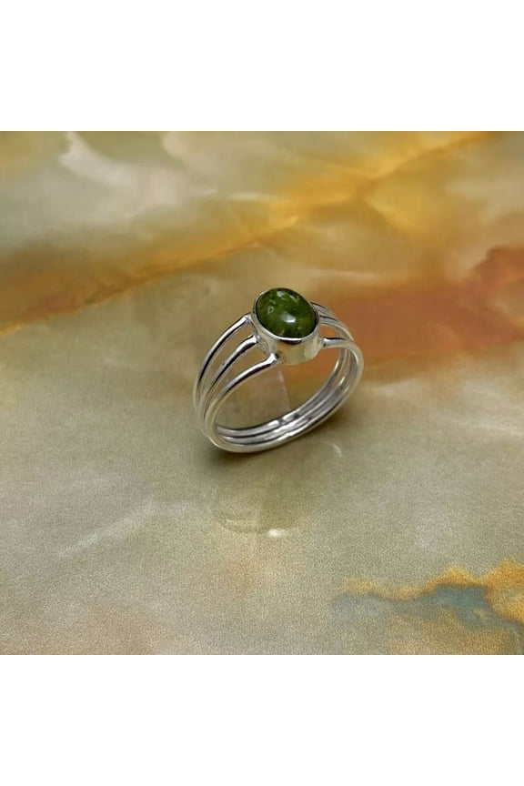 Statement Ring with Green Moss Agate Gemstone Handmade Jewelry