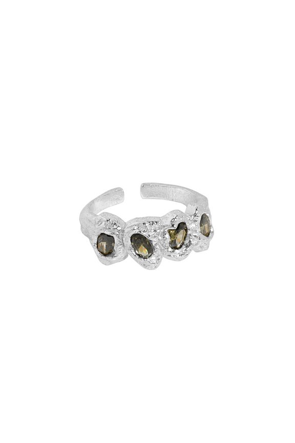 925 Silver Irregular Zircon Open Ring, Sterling Silver Adjustable Ring