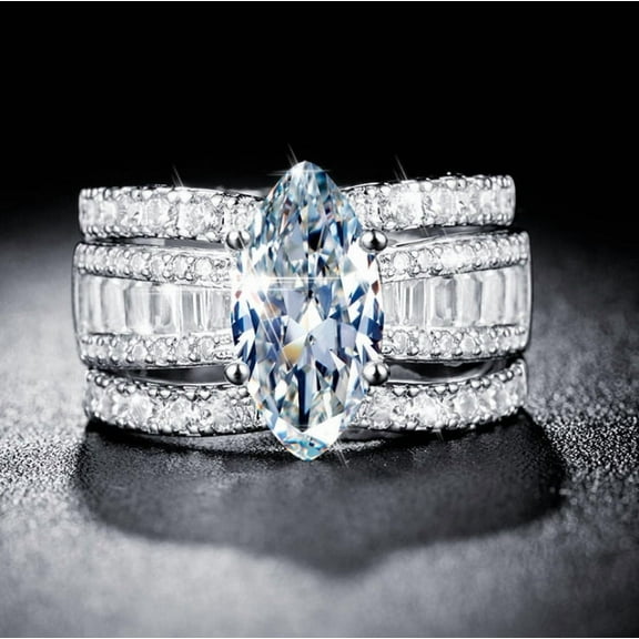 925 Silver Jewelry Marquise Cut 2.85ct White Sapphire Women Wedding Ring Set Size 5-10 (US code 9)