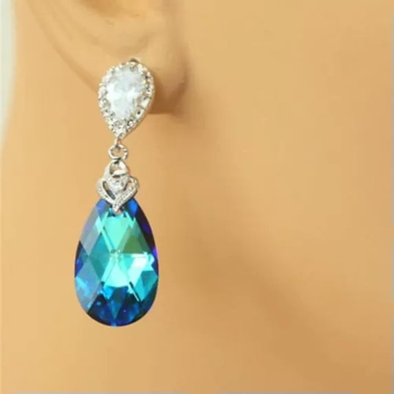 925 Silver Jewelry Women Cute 2 Color Pear Cut Cubic Zircon Drop Earring