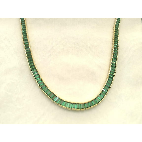 925 Silver Lab Emerald Baguette Tennis Necklace,14k Yellow Gold Plated Baguette Lab Emerald Tennis Necklace,Vintage Necklace,Valantine Gift