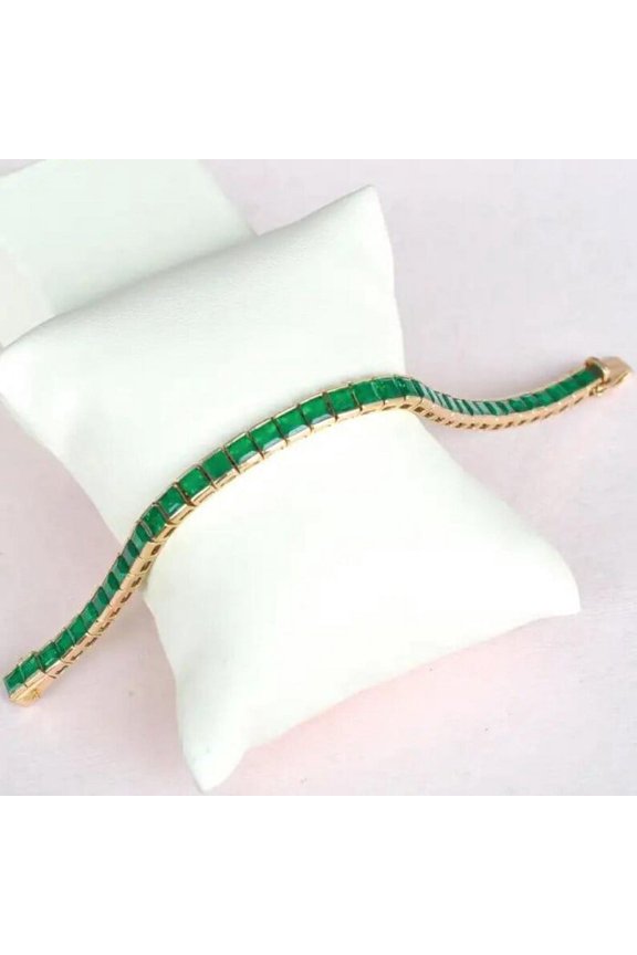 925 Silver Lab Emerald Square Tennis Bracelet,14K Gold Lab Square Emerald Bracelet,Square Lab Emerald Bracelet,Bracelet gift for Women