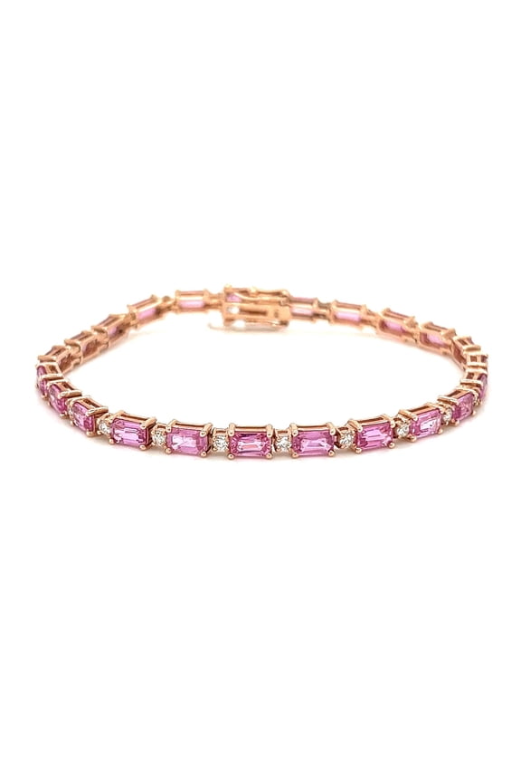 925 Silver Lab Pink Sapphire With White Zircon Round Tennis Bracelet,14K Gold Lab Sapphire Bracelet Lab Sapphire Bracelet,Valantine Tennis