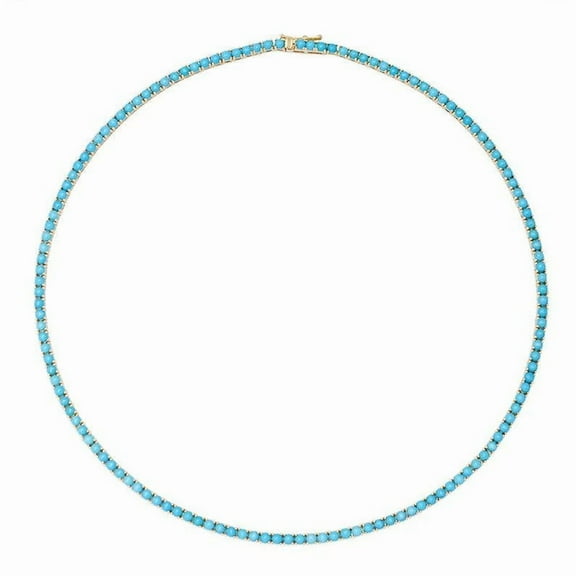 925 Silver Lab Turquoise Round Tennis Necklace,14K Gold Plared Lab Turquoise Gemstone Necklace,December Birthstone Necklace,Valantine Gift