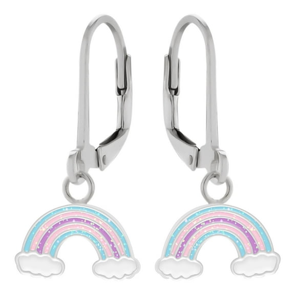 925 Silver Leverback Earrings with Glitter Rainbow Epoxy
