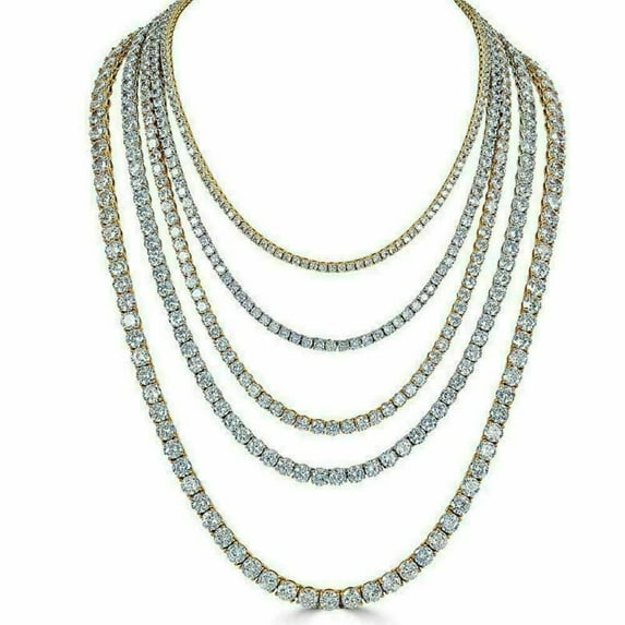 925 Silver Moissanite Tennis Necklace 3 mm Round Moissanite Tennis Chain Iced Out Moissanite Tennis Chain 18-36 Inches