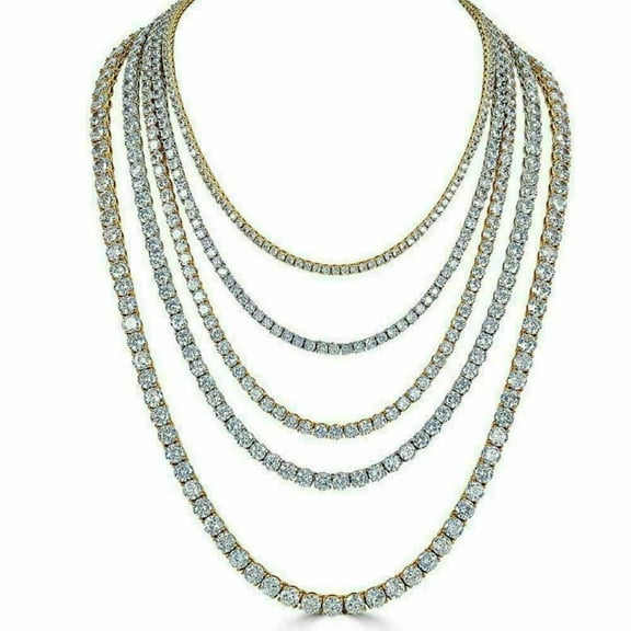 925 Silver Moissanite Tennis Necklace 4 mm Round Moissanite Tennis Chain Iced Out Moissanite Tennis Chain 18-36 Inches