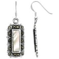 thumbnail image 1 of 925 Silver Mother of Pearl Rectangular Marcasite Dangle Earrings 12mm, 1 of 1
