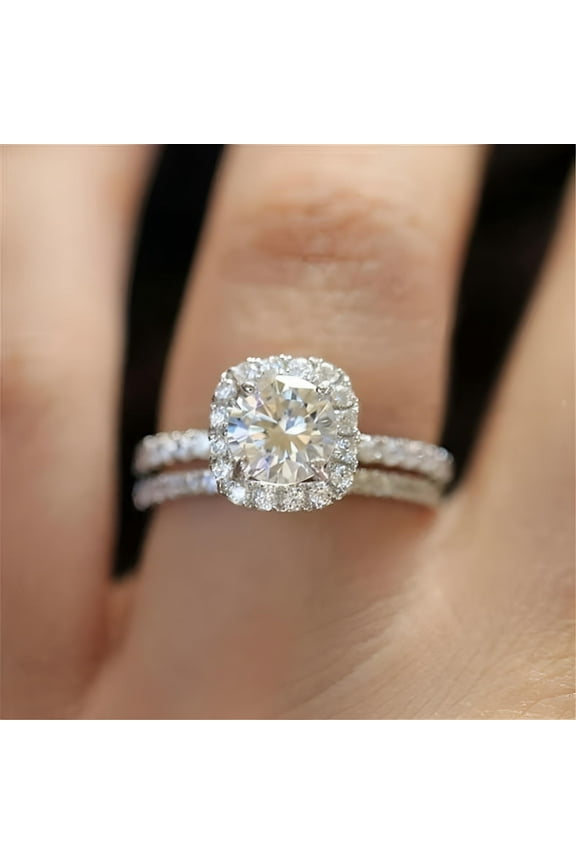 925 Silver Multilayer Round Cut White Sapphire Full Diamond Engagement Rings Set