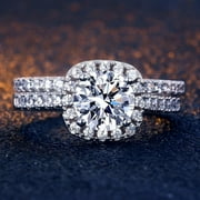 925 Silver Multilayer Round Cut White Sapphire Full Diamond Engagement Rings Set