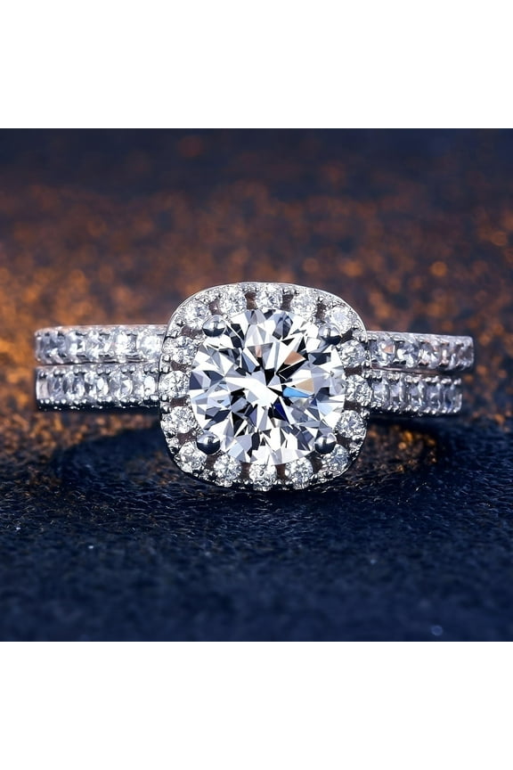 925 Silver Multilayer Round Cut White Sapphire Full Diamond Engagement Rings Set