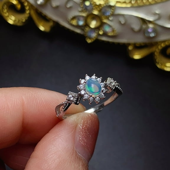 925 Silver Natural Opal Adjustable Ring