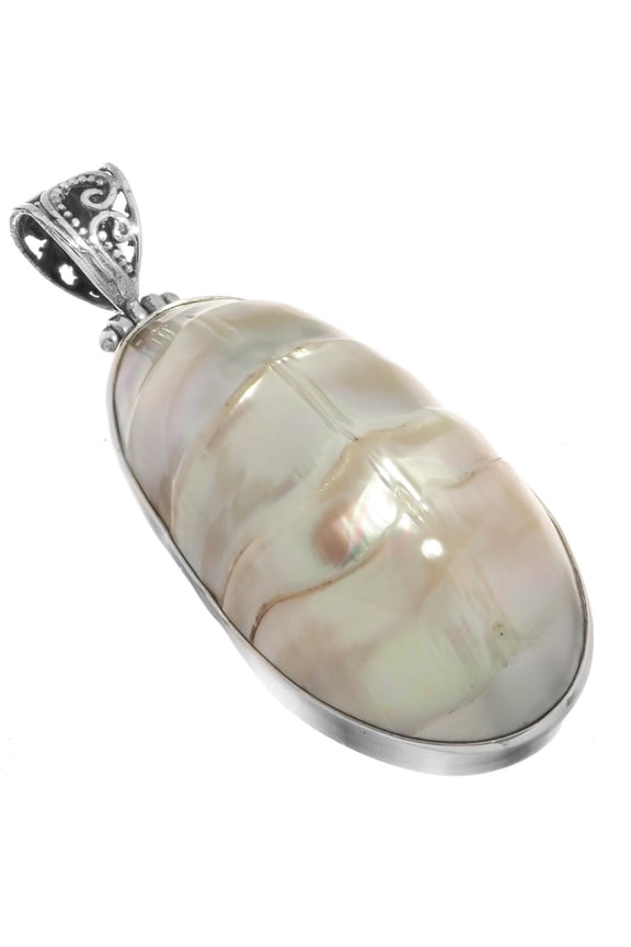 925 Silver Natural Ridged Nautilus Shell Sterling Pendant, 2 7/16"
