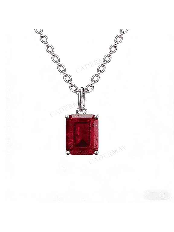 925 Silver Necklace 4ct 8x10mm Emerald Shape Lab Grown Pegion Blood Red Created Ruby With Inclusions Closer ToThe Natural Effects For Women Jewelry