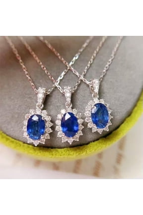 925 Silver Necklace Pendant Charm Oval Cut Cubic Zircon Women Party Jewelry